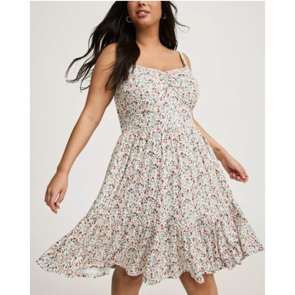 Torrid White Strawberry Floral Tie Back Mini Dress with Pockets Sleeveless
